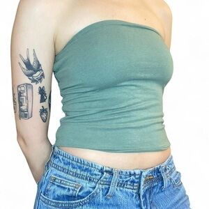 Green Strapless Tube Top y2k